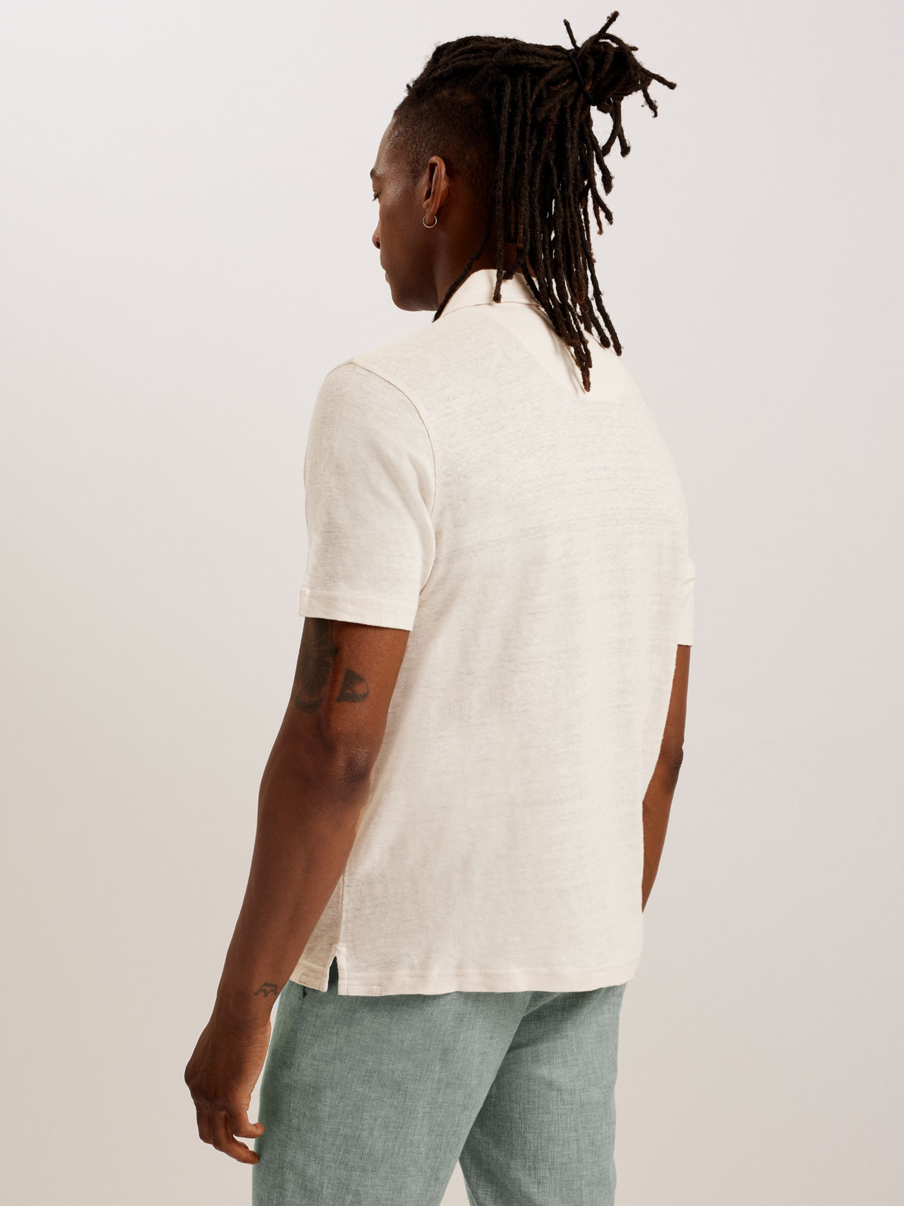 Ted Baker Flinpo Short Sleeve Regular Linen Polo Shirt, Light Grey, XS