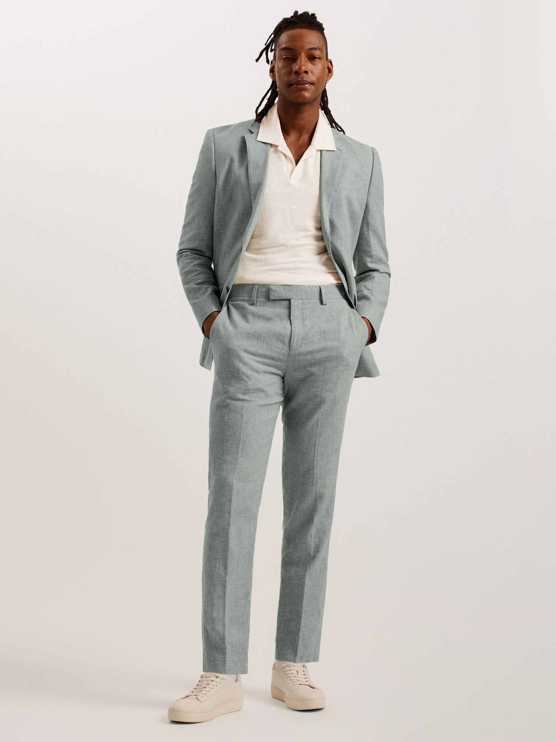Ted Baker Flinpo Short Sleeve Regular Linen Polo Shirt, Light Grey, L