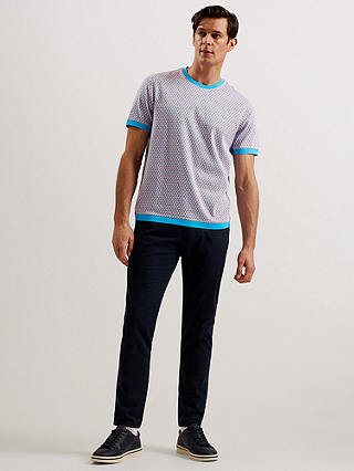 Ted Baker Finity Short Sleeve Regular Jacquard T-Shirt, Bright Blue