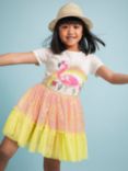 Monsoon Kids' Sequin Flamingo Ruffle Disco Dress, Yellow