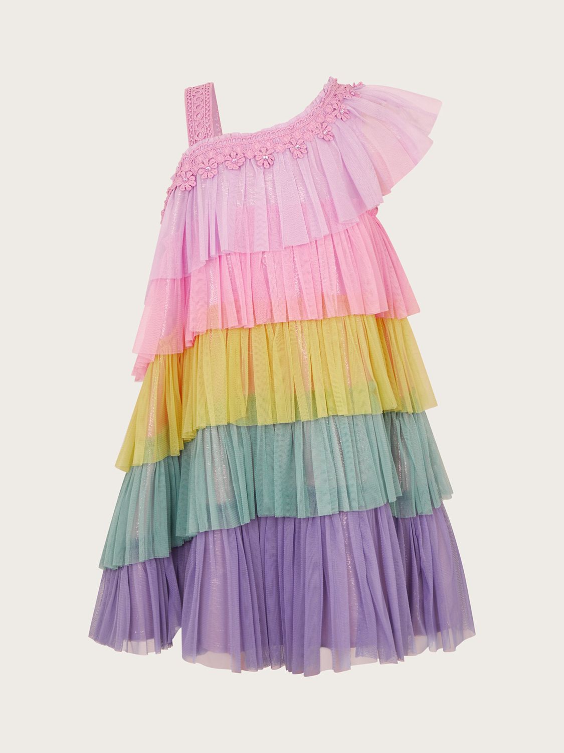 Buy Monsoon Kids' Crochet Floral Detail Colour Block Layered Frill Dress, Multi Online at johnlewis.com