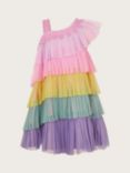 Monsoon Kids' Crochet Floral Detail Colour Block Layered Frill Dress, Multi
