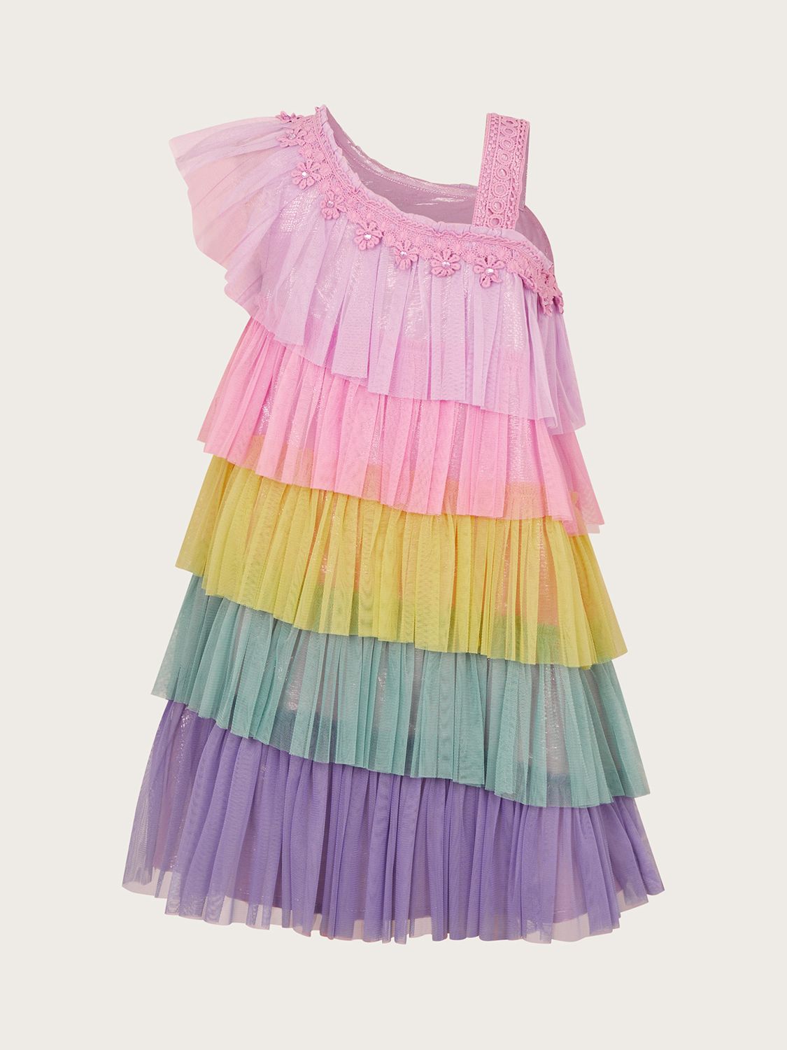 Buy Monsoon Kids' Crochet Floral Detail Colour Block Layered Frill Dress, Multi Online at johnlewis.com