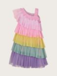 Monsoon Kids' Crochet Floral Detail Colour Block Layered Frill Dress, Multi
