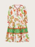 Monsoon Kids' Mini Me Floral Border Kaftan Dress, Ivory/Multi