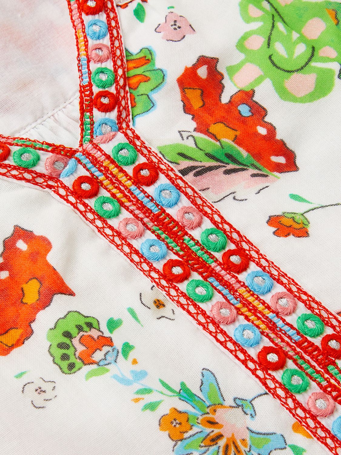 Monsoon Kids' Mini Me Floral Border Kaftan Dress, Ivory/Multi, 3-4 years