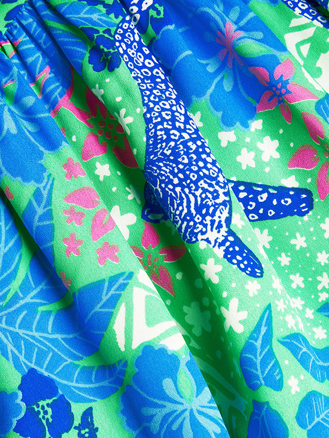 Monsoon Kids' Jungle Jaguar Print Dress, Green