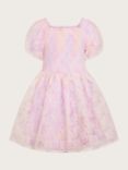 Monsoon Kids' Ombre Floral Shirred Puff Sleeve Occasion Dress, Lilac