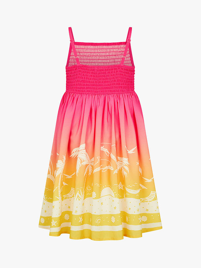 Monsoon Kids' Sunset Palm Print Shirred Dress, Multi