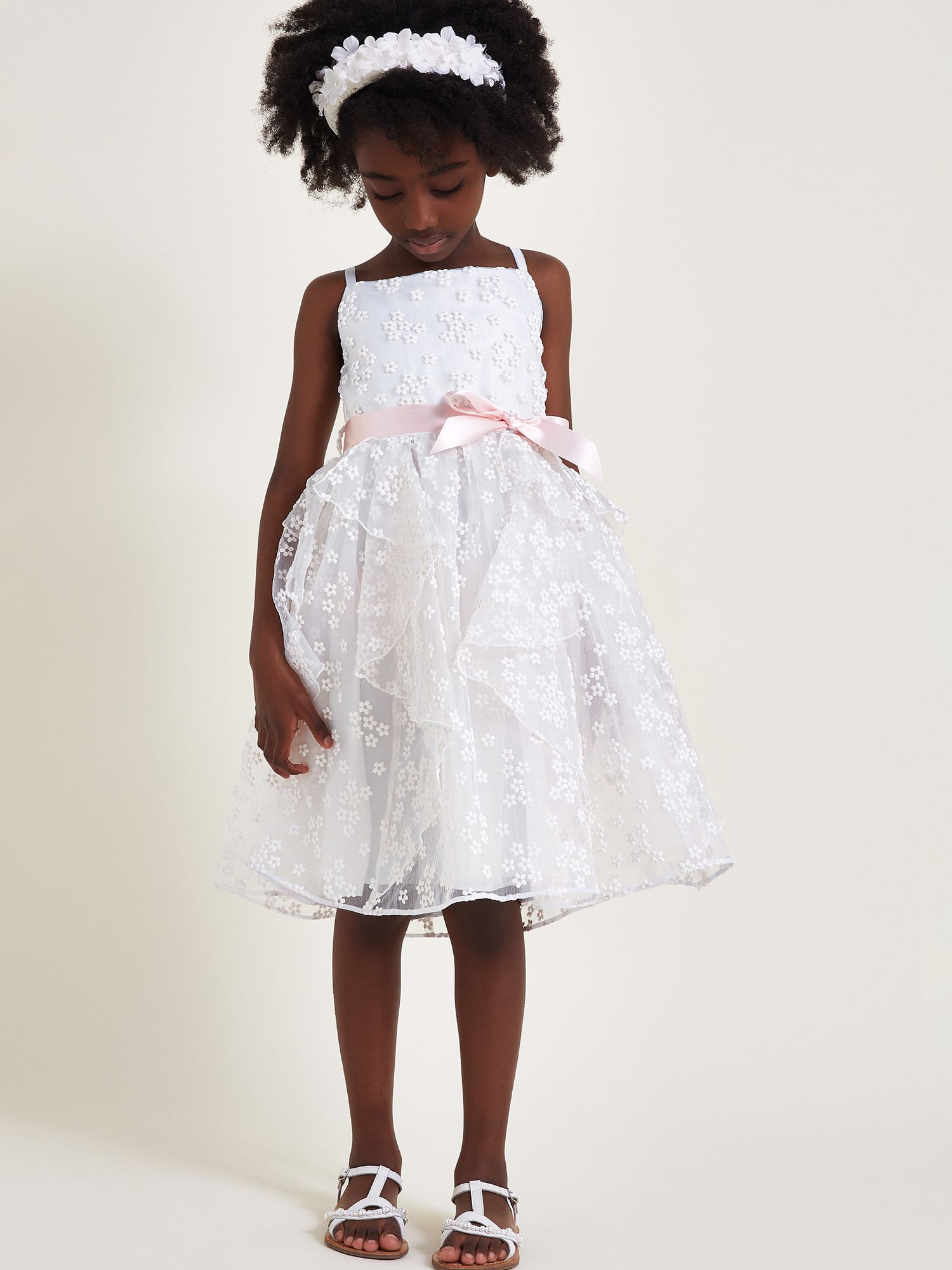 John Lewis Kids' Short Sleeve Lace Dress, Ivory