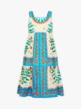 Monsoon Kids' Mini Me Border Floral Tile Dress, Ivory/Multi