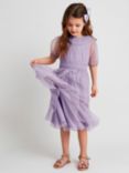 Monsoon Kids' Darcy Sequin Tulle Gathered Occasion Dress, Lilac