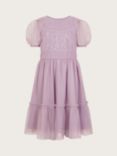 Monsoon Kids' Darcy Sequin Tulle Gathered Occasion Dress, Lilac