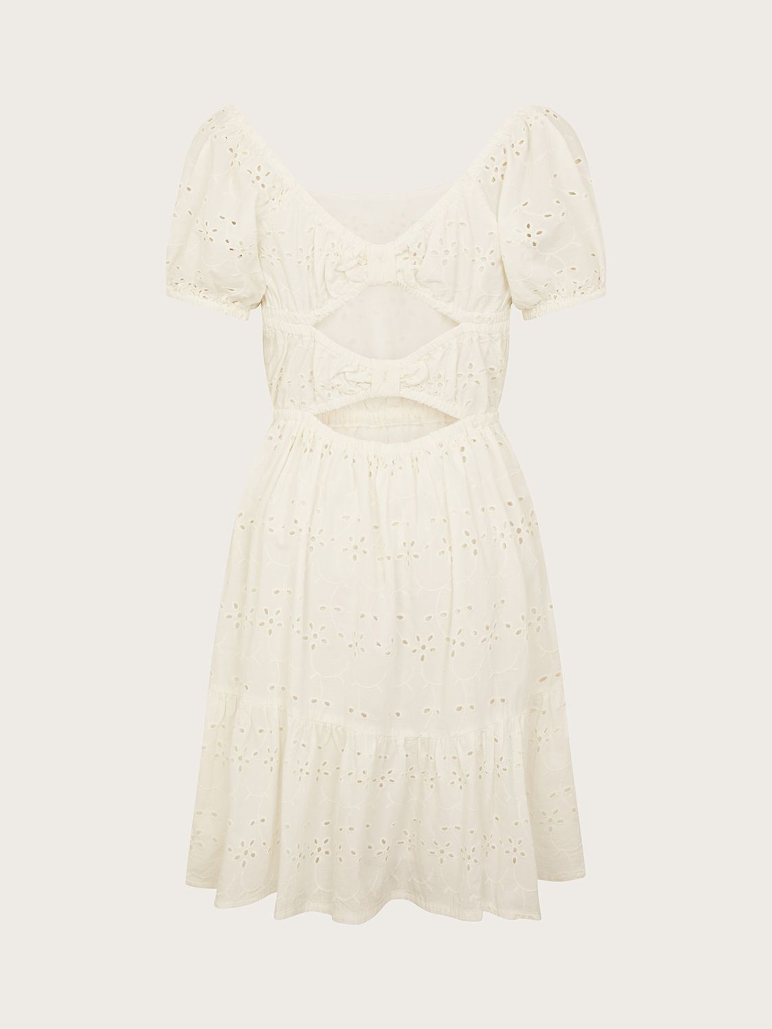 Monsoon Kids' Storm Broderie Bow Dress, Ivory, 7-8 years