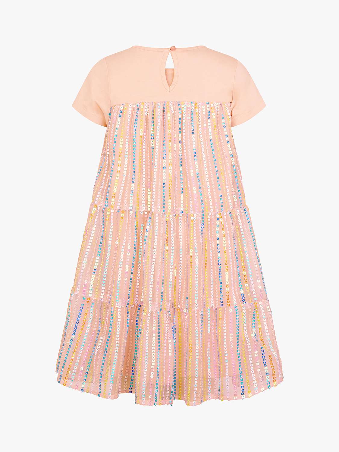 Buy Monsoon Kids' Sequin Mesh Jersey Tiered Dress, Pale Pink Online at johnlewis.com