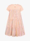 Monsoon Kids' Sequin Mesh Jersey Tiered Dress, Pale Pink