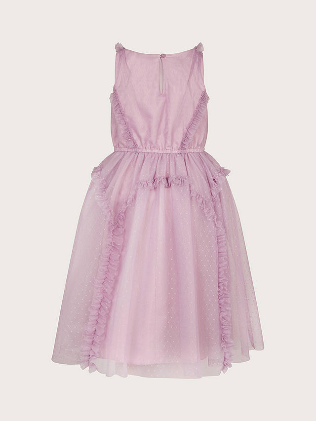 Monsoon Kids' Veronica Diamond Spot Ruffle Tulle Occasion Dress, Lilac