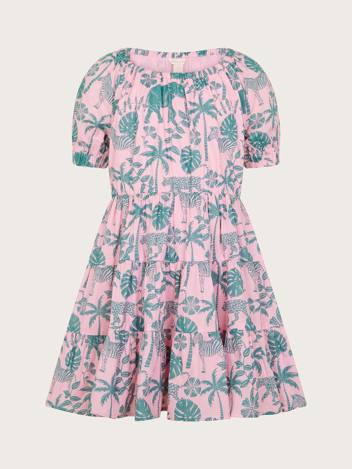 Buy Monsoon Kids' Elephant Print Tiered Dress, Pale Pink Online at johnlewis.com