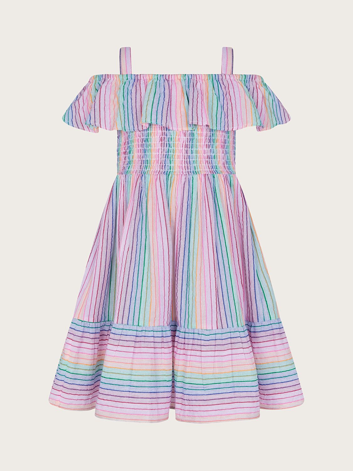 Monsoon Kids' Stripe Frill Beach Midi Dress, Multi, 3-4 years