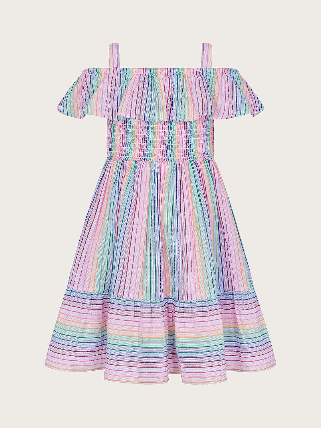 Buy Monsoon Kids' Stripe Frill Beach Midi Dress, Multi Online at johnlewis.com
