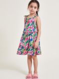 Monsoon Kids' Tropical Palm Tree Print Frill Tiered Dress, Multi