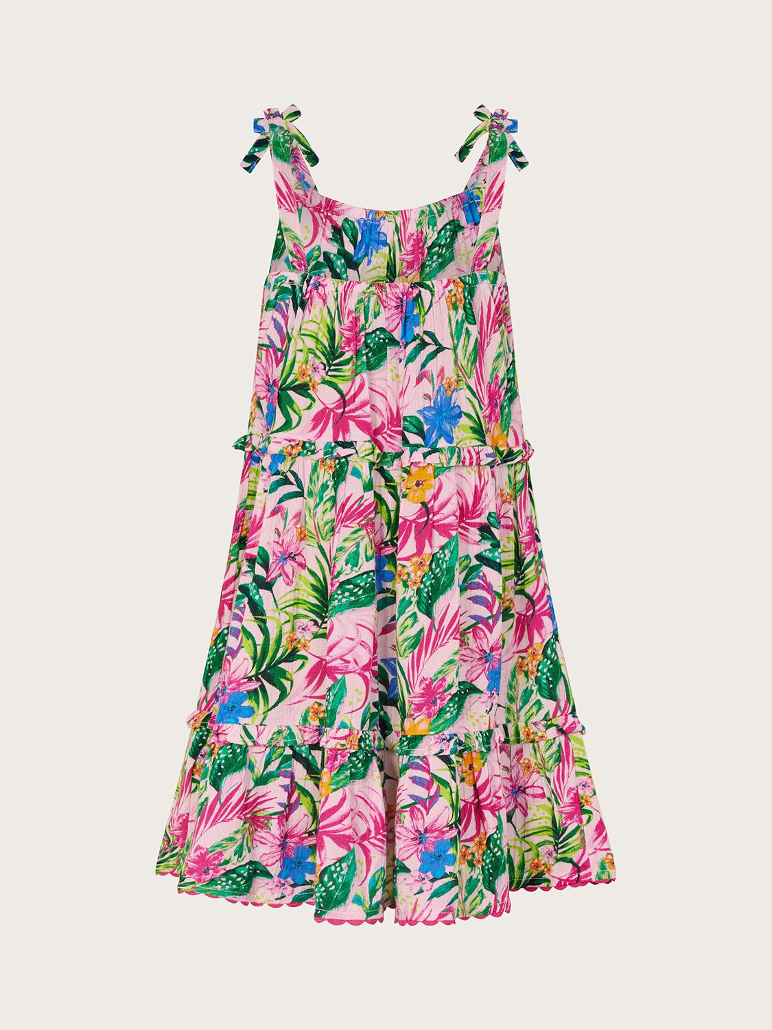 Monsoon Kids' Tropical Palm Tree Print Frill Tiered Dress, Multi, 3-4 years