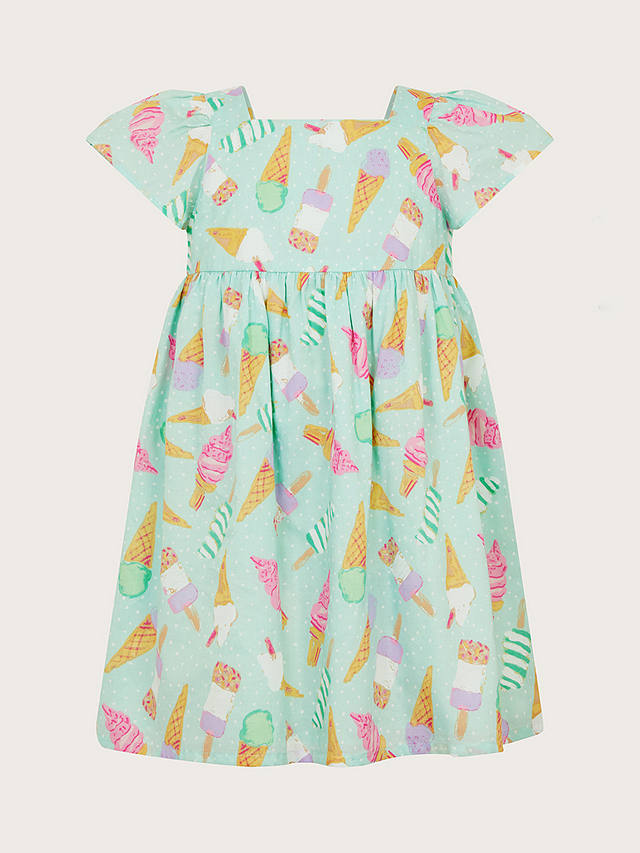 Monsoon Kids' Ice Cream Print Dress, Aqua/Multi