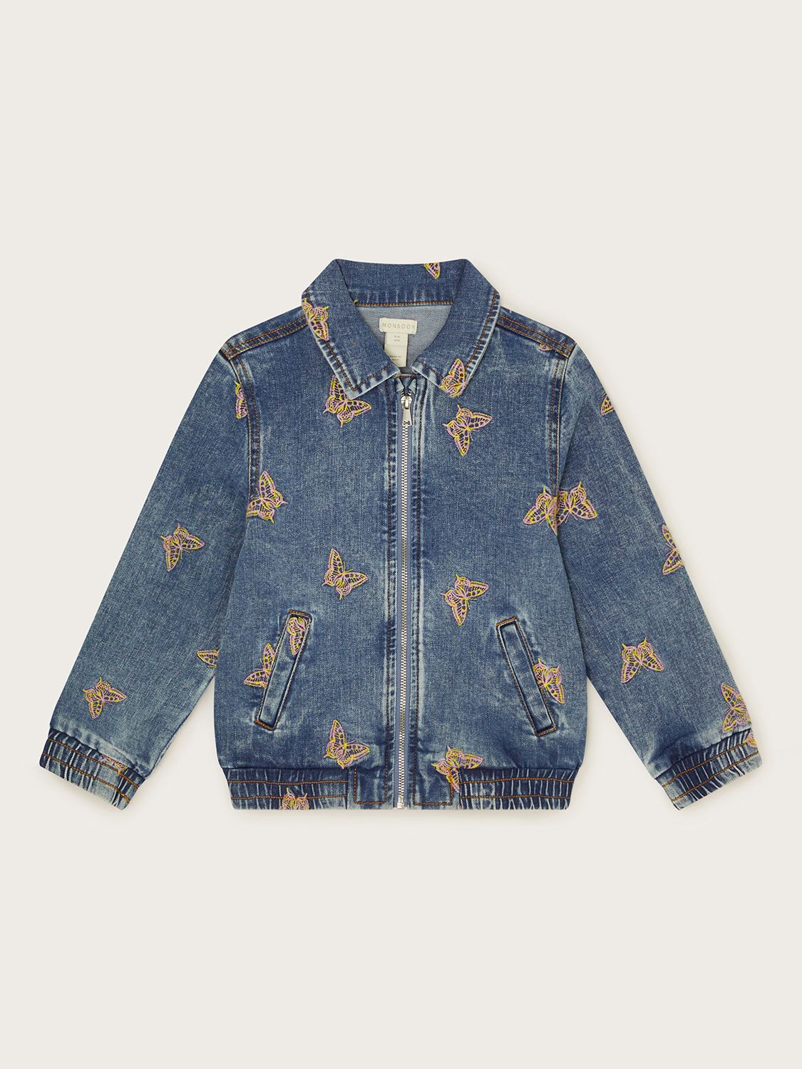 Buy Monsoon Kids' Butterfly Embroidered Zip Denim Jacket, Blue Online at johnlewis.com