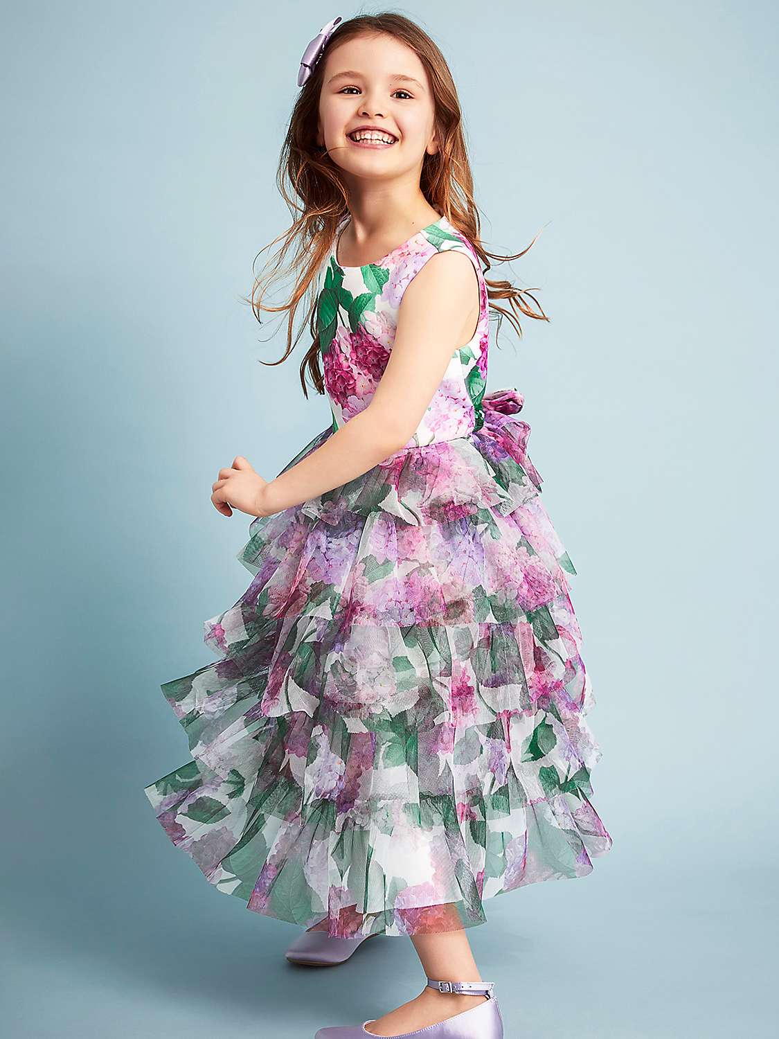 Buy Monsoon Kids' Hydrangea Print Ruffle Scuba Occasion Dress, Pink Online at johnlewis.com