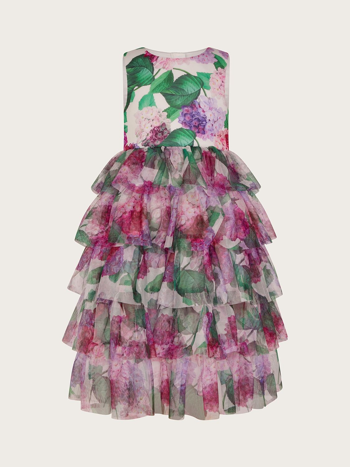 Buy Monsoon Kids' Hydrangea Print Ruffle Scuba Occasion Dress, Pink Online at johnlewis.com