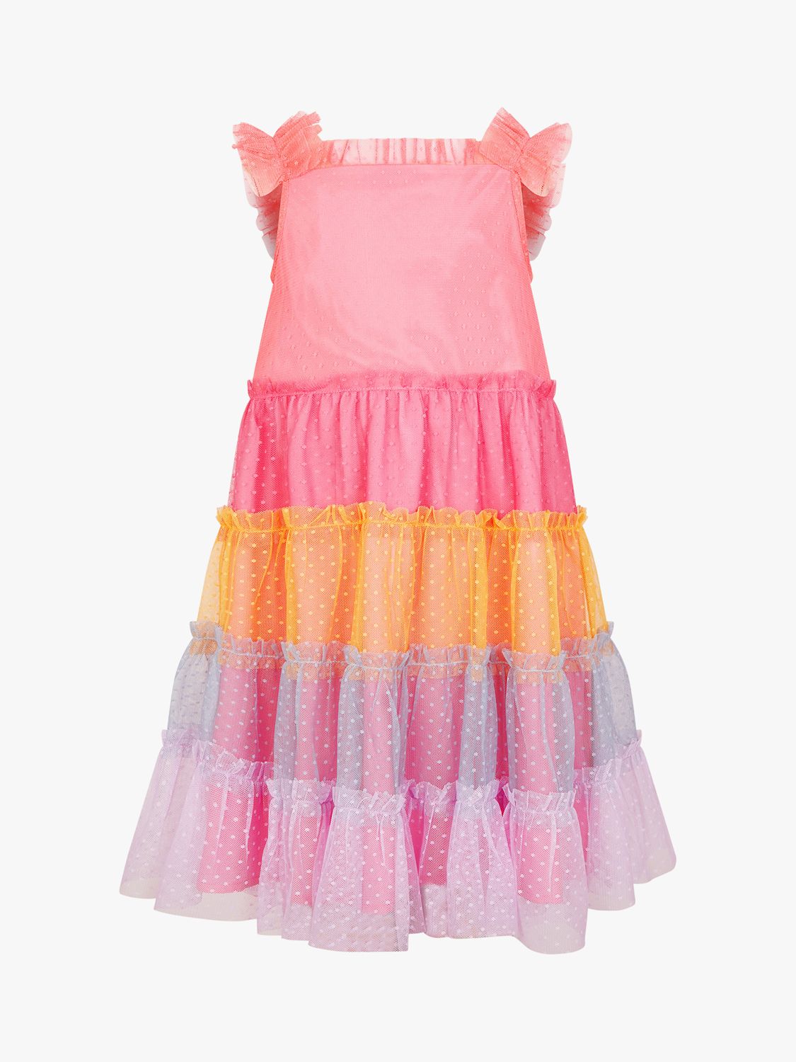 Buy Monsoon Kids' Rainbow Dobby Frill Tiered Party Dress, Multi Online at johnlewis.com