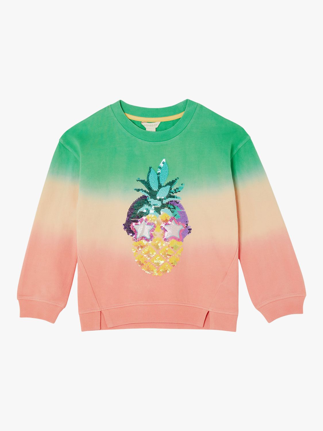 Monsoon Kids' Fun Pineapple Sequin Ombre Sweatshirt, Green, 3-4 years