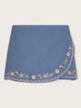 Monsoon Kids' Floral Embroidered Chambray Skort, Blue