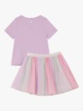 Monsoon Kids' Sequin Heart Disco T-Shirt & Skirt Set, Lilac/Multi, Lilac/Multi