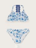 Monsoon Kids' Resort Print Bikini, Blue/White