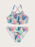 Monsoon Kids' Storm Palm Tree Print Frill Bikini, Ivory/Multi