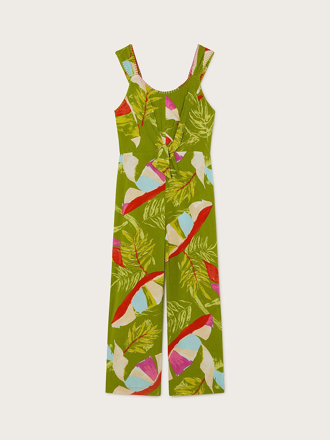 Buy Monsoon Kids' Mini Me Leaf Print Tie Front Jumpsuit, Khaki Online at johnlewis.com