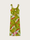 Monsoon Kids' Mini Me Leaf Print Tie Front Jumpsuit, Khaki