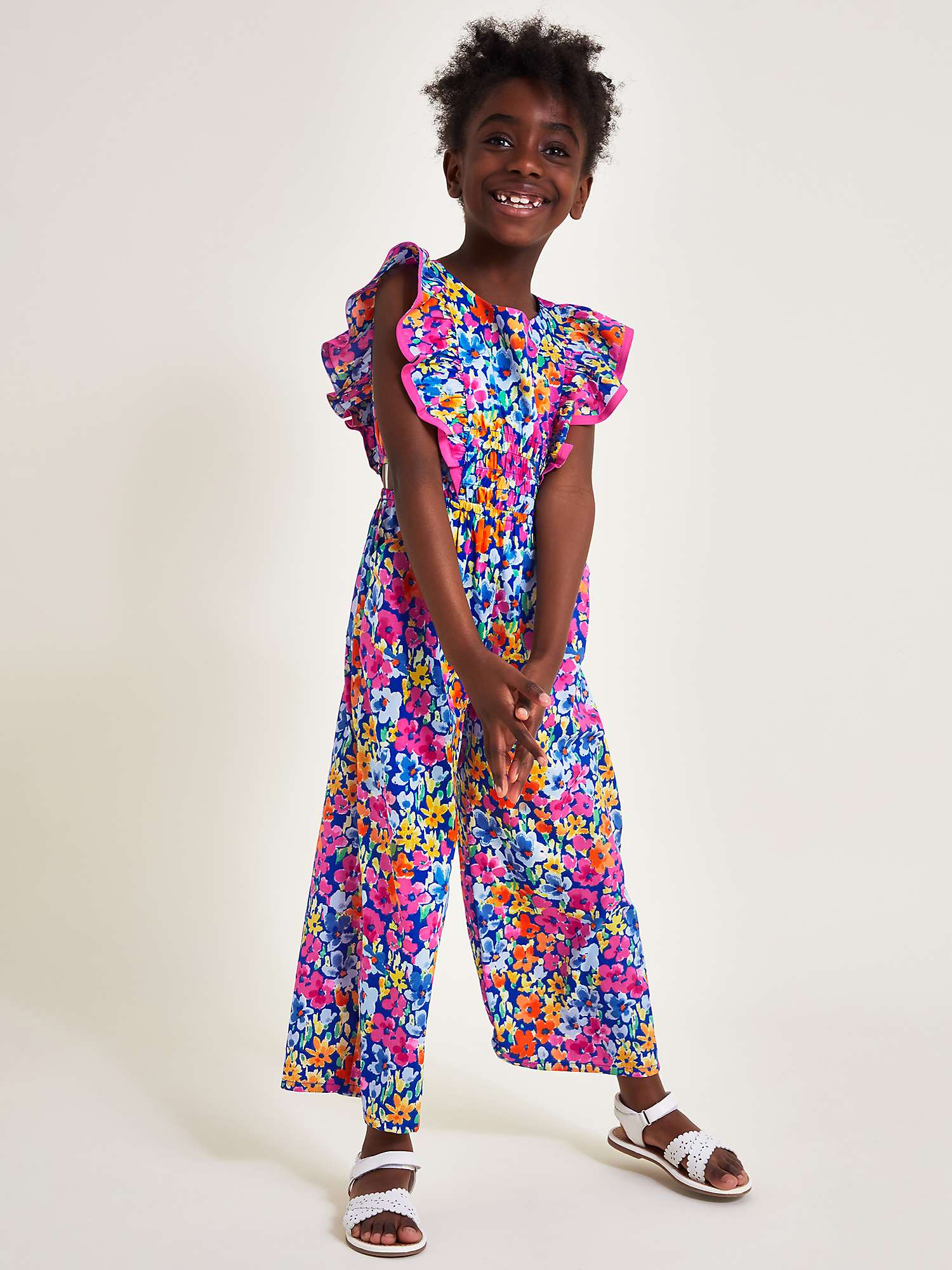 Buy Monsoon Kids' Bright Floral Cut Out Jumpsuit, Blue/Multi Online at johnlewis.com