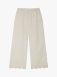 Monsoon Kids' Rama Broderie Embroidered Border Trousers, Ivory, Ivory
