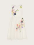 Monsoon Kids' Fiorella Scuba Floral Embroidered Sleeveless Dress, Ivory