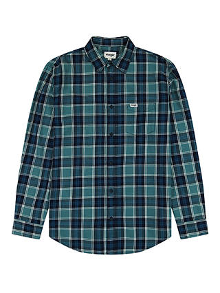Wrangler Long Sleeve One Pocket Check Shirt, Hydro Indigo
