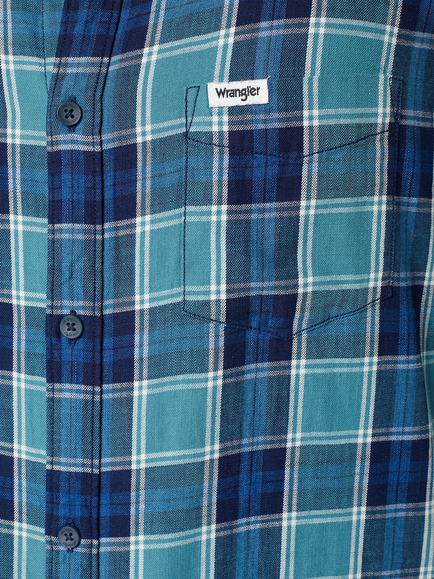 Wrangler Long Sleeve One Pocket Check Shirt, Hydro Indigo, M