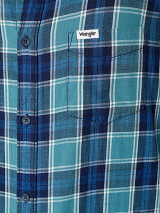 Wrangler Long Sleeve One Pocket Check Shirt, Hydro Indigo