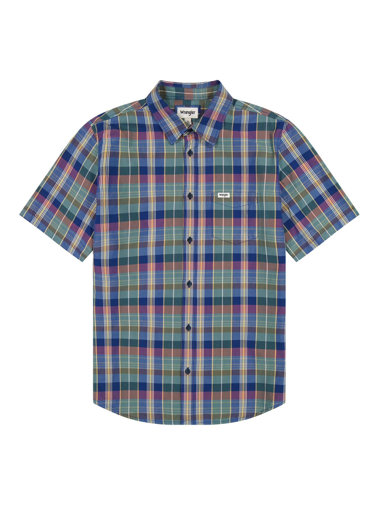 Wrangler Short Sleeve One Pocket Shirt, Blue Madaras, XL