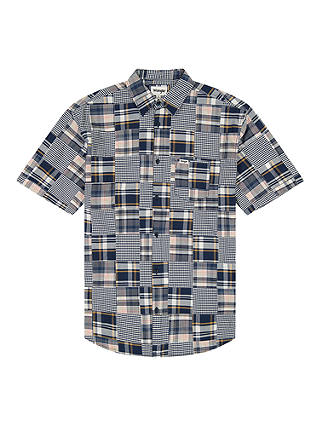 Wrangler Short Sleeve One Pocket Shirt, Blue Patchwork