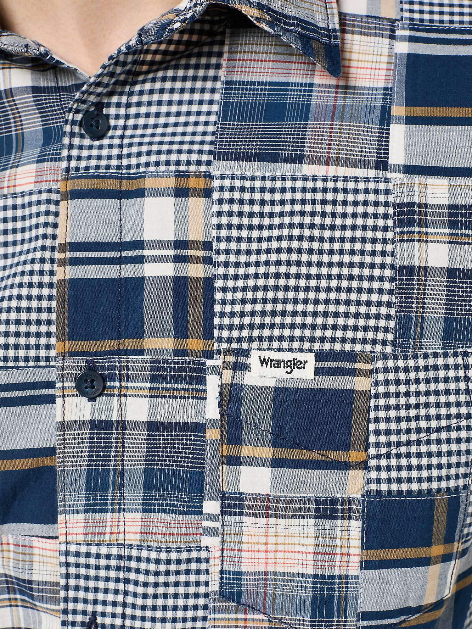 Buy Wrangler Short Sleeve One Pocket Shirt, Blue Patchwork Online at johnlewis.com