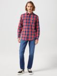 Wrangler Long Sleeve One Pocket Check Shirt, Red Indigo