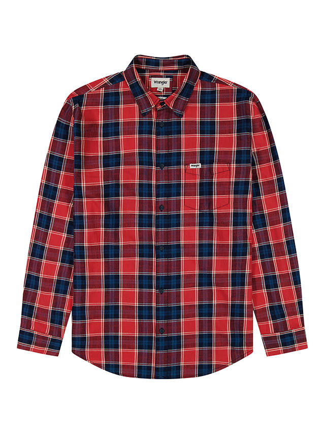 Wrangler Long Sleeve One Pocket Check Shirt, Red Indigo