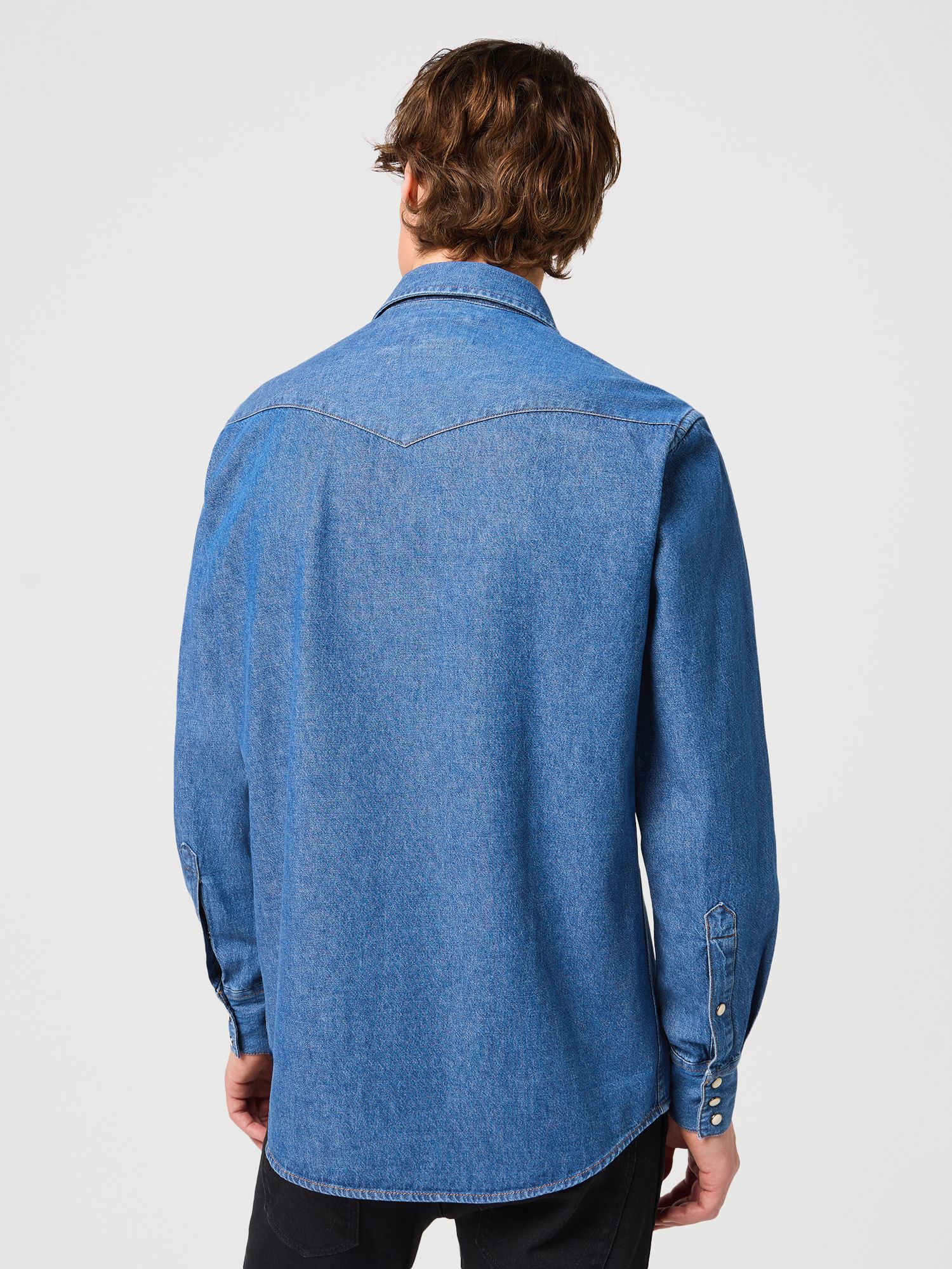 Wrangler Denim Long Sleeve Western Shirt, Blue, XL